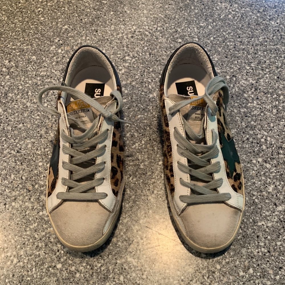 Golden Goose Distressed Leopard Sneakers. Size 7 Very good condition…barely worn